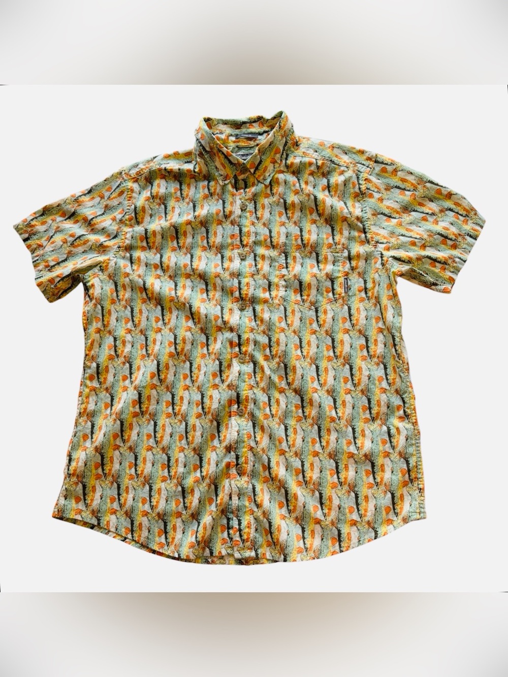 Eddie Bauer Kingston Fishing Mens Large Button Up Shirt Short Sleeve Trout White